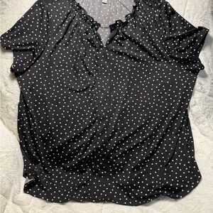Womens Croft & Barrow Black Polka Dot Top 3X